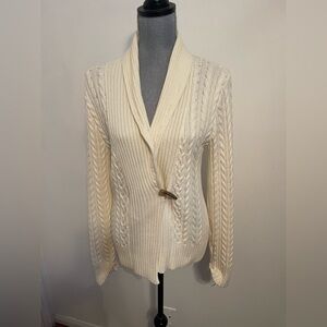 Chaps Cream Cable Knit Cardigan. Size M